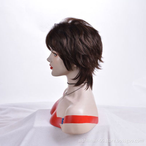 Chinese fashion wholesale wig custom-made short waves natural black full lace wig 8 inches bang
